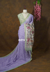 Lavender Purple - Premium Linen Cotton with Jute Blend Saree Checks with Floral Pallu - Best for Office Wear | Casual Wear
