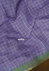 Lavender Purple - Premium Linen Cotton with Jute Blend Saree Checks with Floral Pallu - Best for Office Wear | Casual Wear