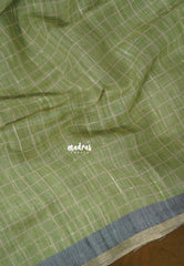 Mint Green - Premium Linen Cotton with Jute Blend Saree Checks with Floral Pallu - Best for Office Wear | Casual Wear