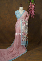 Tinted Rosewood - Premium Linen Cotton with Jute Blend Saree Checks with Floral Pallu - Best for Office Wear | Casual Wear
