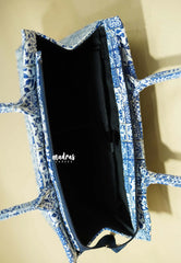 MS7 Quilted European-Style Laptop Bag – Blue Tile Print