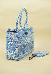 MS7 Quilted European-Style Laptop Bag – Blue Tile Print