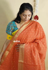 Orange - Premium Soft Slub Cotton with full weaving buttas with Zari Border