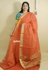 Orange - Premium Soft Slub Cotton with full weaving buttas with Zari Border