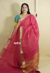 Beet Pink - Premium Soft Slub Cotton with full weaving buttas with Temple Zari Border