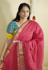 Pink - Premium Soft Slub Cotton with full weaving buttas with Zari Border