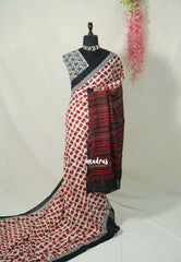 Ivory with Brick Red - Pure Cotton Saree with with Jaipur baby elephant Prints - Perfect for Office Wear | Casual Wear
