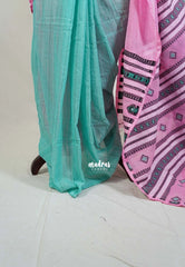 Pink & Turquoise Blue - Pure Cotton Saree Partly Pallu Traditional Odisha Kotpad Weaving - Perfect for Regular Wear | Casual Wear | Summer Wear