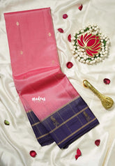 Lotus Pink - Kumudavalli - Pure Kanchivaram Wedding Bridal Silk Saree with vintage kattam border - Perfect for Wedding Functions