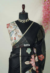 Black Pearl - Premium Kota Silk with Hand Painted Pen Kalamkari Applique Work - Best for Office Wear | Hightea Party