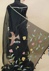 Black Pearl - Pure Kota silk with hand painted floral work saree design 2