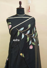 Black Pearl - Pure Kota silk with hand painted floral work saree design 2
