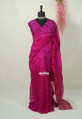 Fuchsia Pink - Pure Matka Silk with Gold-coin Buttas - with Silk Mark Certificate