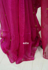 Fuchsia Pink - Pure Matka Silk with Gold-coin Buttas - with Silk Mark Certificate