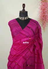 Fuchsia Pink - Pure Matka Silk with Gold-coin Buttas - with Silk Mark Certificate