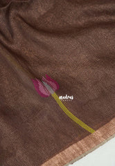 Muted Chocolate Brown - Handloom Tissue Silk Linen with Jamdani Saree - With Handloom Mark