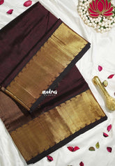 Coffee Brown - Meenakshi - Light Weight Pure Silk Cotton Plain Saree with Mango and Getti Border with Grand pallu - Perfect for Wedding Functions
