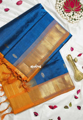 Peacock Blue - Meenakshi - Light Weight Pure Silk Cotton Saree Getti Border with Buttas Contrast Pallu and Blouse - Perfect for Wedding Functions