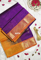 Magenta Purple - Meenakshi - Light Weight Pure Silk Cotton Saree with Mango Border Contrast Pallu and Blouse - Perfect for Wedding Functions