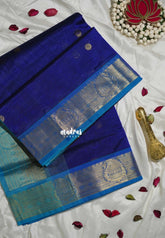 Violet Blue - Meenakshi - Light Weight Pure Silk Cotton Saree with Mango Border Contrast Pallu and Blouse - Perfect for Wedding Functions
