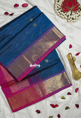 Peacock Blue - Meenakshi - Light Weight Pure Silk Cotton Saree with Mango Border Contrast Pallu and Blouse - Perfect for Wedding Functions