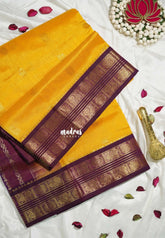 Mango Yellow - Meenakshi - Light Weight Pure Silk Cotton Saree Mayil Border with Contrast Pallu and Blouse - Perfect for Wedding Functions