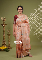 Rustic Peach - Sowbhagya – Precision Weaving Pure Mulberry Silk with Contrast Blouse - Perfect for Functions