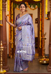Muted Lavender - Sowbhagya – Precision Weaving Pure Mulberry Silk with Contrast Blouse - Perfect for Functions
