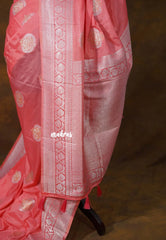 Dark Peach - Banarasi Chinon Silk with Floral Border - Best for Night Functions