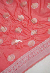 Dark Peach - Banarasi Chinon Silk with Floral Border - Best for Night Functions