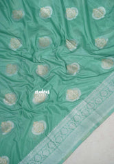 Seafoam Green - Banarasi Chinon Silk with Floral Border - Best for Night Functions