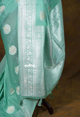 Seafoam Green - Banarasi Chinon Silk with Floral Border - Best for Night Functions