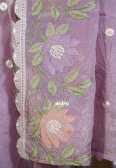Antique Purple - Roshini - Pure Crushed Tissue Silk with Embroidery Work And Scallop - Best for Evening Functions