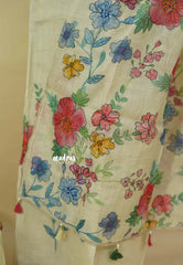 Amitha – Ivory Cream Premium linen Salwar Suit with Floral Digital Prints + Hand-Stitched Embroidery