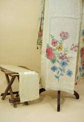 Amitha – Ivory Cream Premium linen Salwar Suit with Floral Digital Prints + Hand-Stitched Embroidery