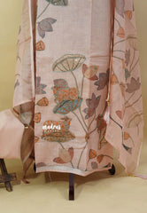 Amitha – Pastel Peach Pink Premium linen Salwar Suit with Pichwai Nandhi Digital Prints + Hand-Stitched Embroidery