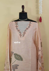 Amitha – Pastel Peach Pink Premium linen Salwar Suit with Pichwai Nandhi Digital Prints + Hand-Stitched Embroidery