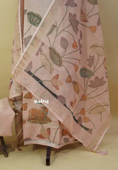 Amitha – Pastel Peach Pink Premium linen Salwar Suit with Pichwai Nandhi Digital Prints + Hand-Stitched Embroidery