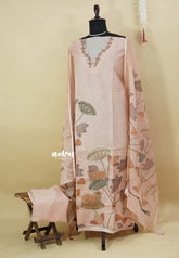 Amitha – Pastel Peach Pink Premium linen Salwar Suit with Pichwai Nandhi Digital Prints + Hand-Stitched Embroidery
