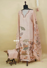 Amitha – Pastel Peach Pink Premium linen Salwar Suit with Pichwai Nandhi Digital Prints + Hand-Stitched Embroidery
