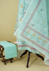 Amitha – Sea Green Pure linen salwar set with Embroidery Yoke and Jamdani Prints