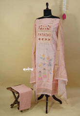 Amitha – Peach Pink Pure linen salwar set with Embroidery Yoke and  Jamdani Prints