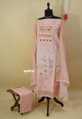 Amitha – Peach Pink Pure linen salwar set with Embroidery Yoke and Jamdani Prints