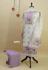 Amitha – Ivory with Lavender Pure Linen Salwar Suit with kottapatti lace work and deer digital prints