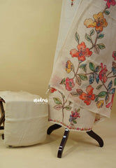 Amitha – Ivory Beige Pure linen salwar suit set with floral digital prints