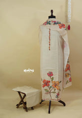 Amitha – Ivory Beige Pure linen salwar suit set with floral digital prints