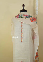 Amitha – Ivory Beige Pure linen salwar suit set with floral digital prints