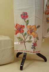 Amitha – Ivory Beige Pure linen salwar suit set with floral digital prints