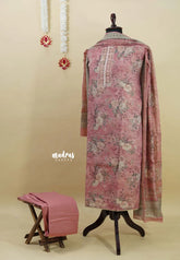 Amitha – Muted Rose Pink Pure linen salwar set with  Digital Prints + Hand-Stitched Embroidery
