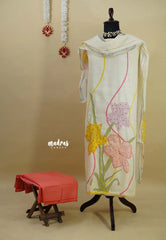 Amitha – Beige Premium linen Salwar Suit with Floral Digital Prints + Hand-Stitched Embroidery